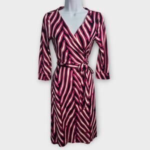 Diane von Furstenberg New Julian Silk Wrap Dress Pink Navy Cream Abstract Size 4